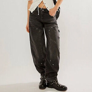 Free People Loren High Rise Carpenter Barrel Jeans Black